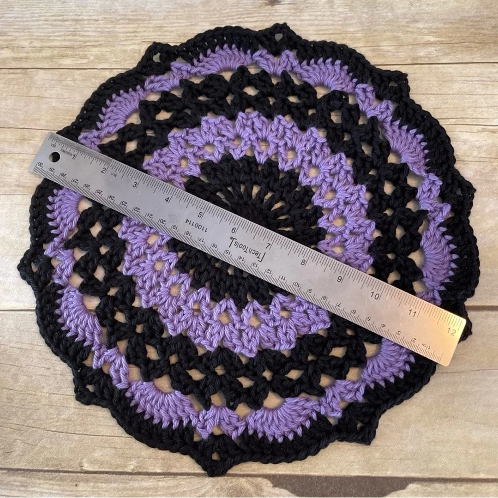 Halloween 12 Inch Crochet Doily Centerpiece Handmade Purple & Black